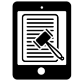Icon of iPad showing paper with a gavel over it