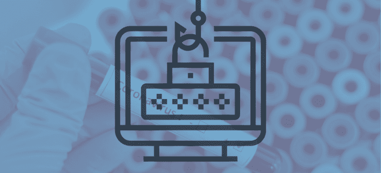Header image with picture of fishing hook pulling a password out of a computer screen, over a picture of test tubes.